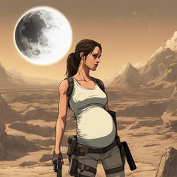 Lara Croft Pregnant while standing in front of the