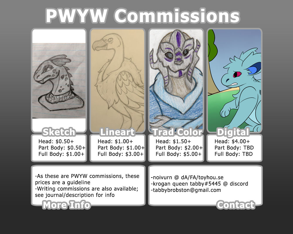 PWYW Art + Writing Commissions - $0.50 sketches+