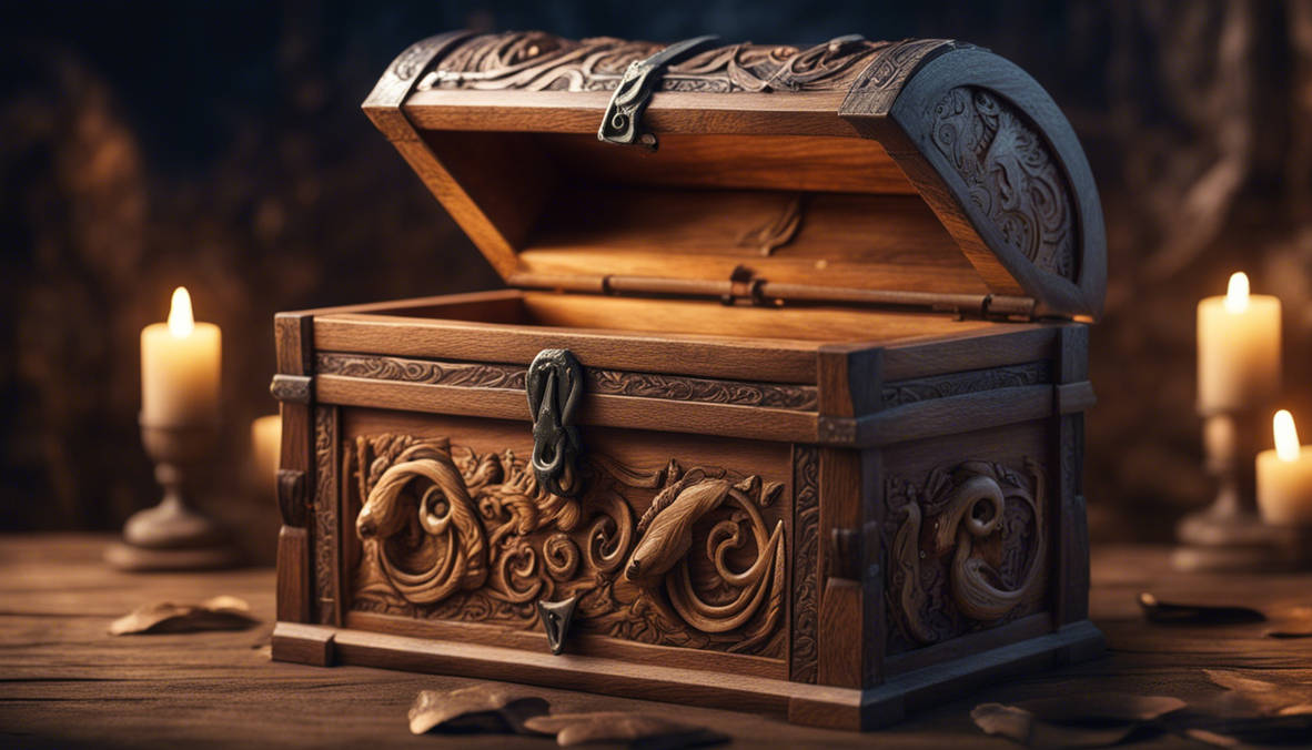 Fantasy wooden treasure chest with glowing symbols
