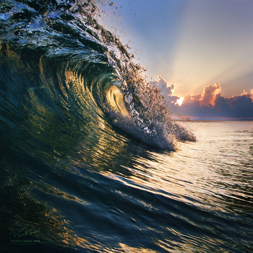 Ocean breaking surfing wave closing