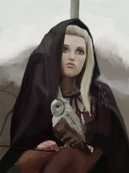 Owl and a girl in a black robe