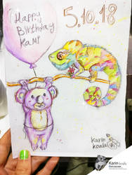 Chameleon and Koala in color pencils