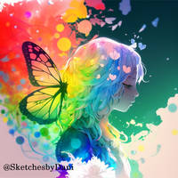 beautiful colorful rainbow anime illustrati