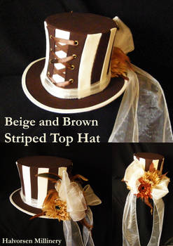 Beige and Brown Striped Top Hat