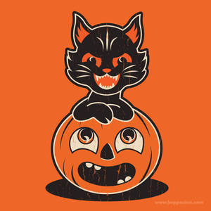 Retro Halloween Cat and Pumpkin