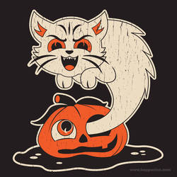 Vintage Ghost Cat and Pumpkin