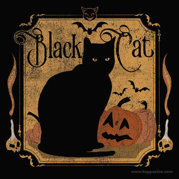 Distressed Vintage Halloween Black Cat and Pumpkin