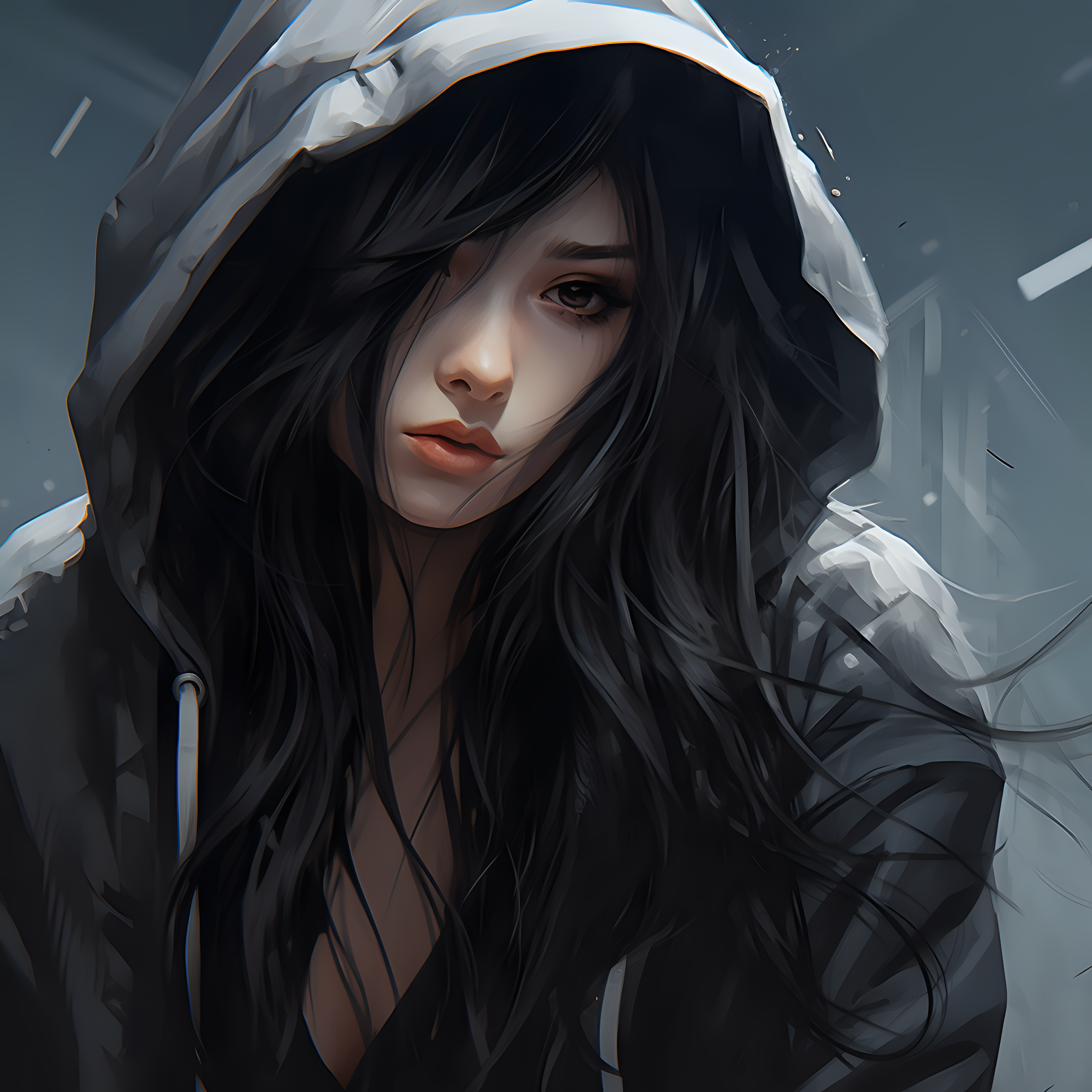 Anime-girl-with-long-black-hair-and-wearing-a-hood by Toumanix on DeviantArt