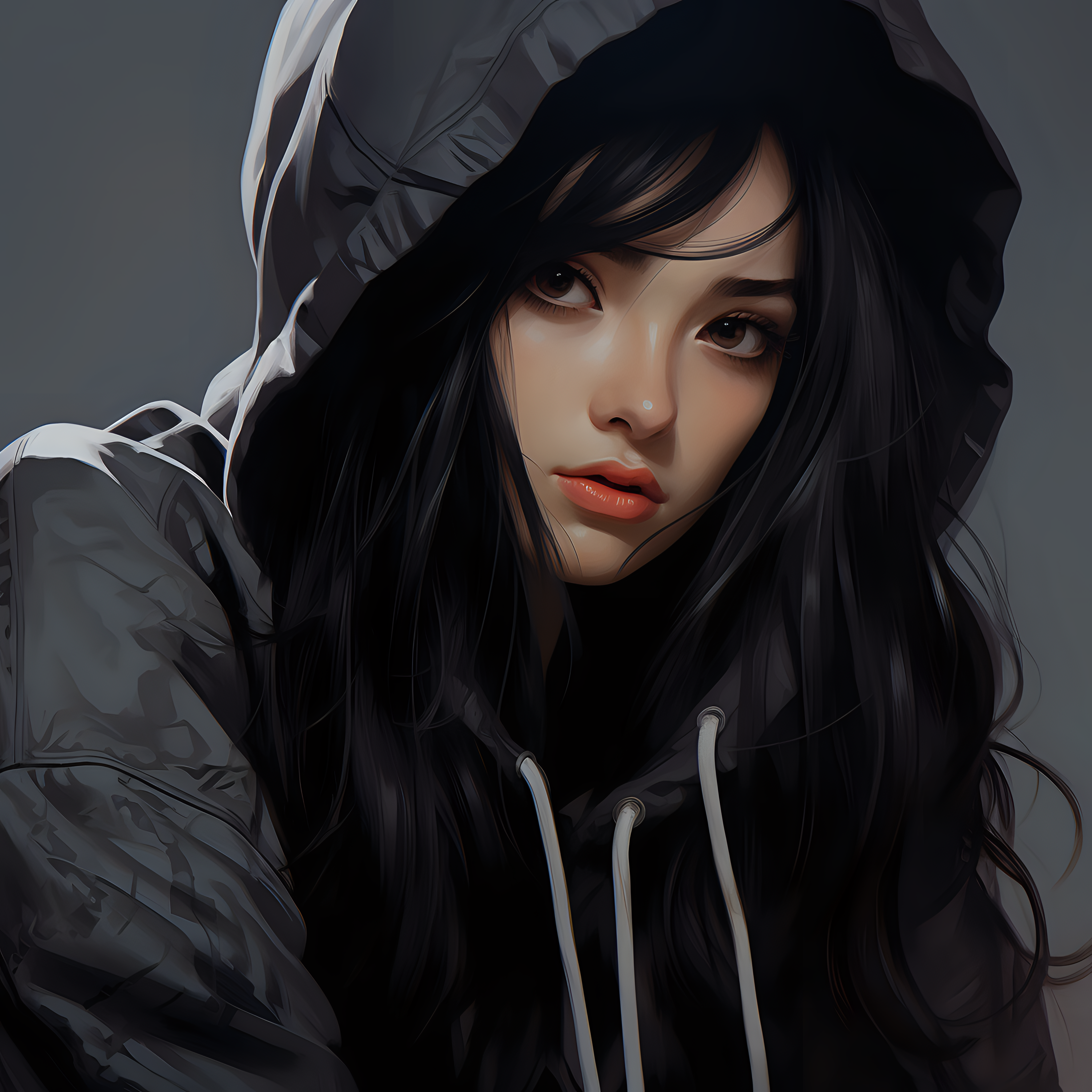 Anime-girl-with-long-black-hair-and-wearing-a-hood by Toumanix on DeviantArt