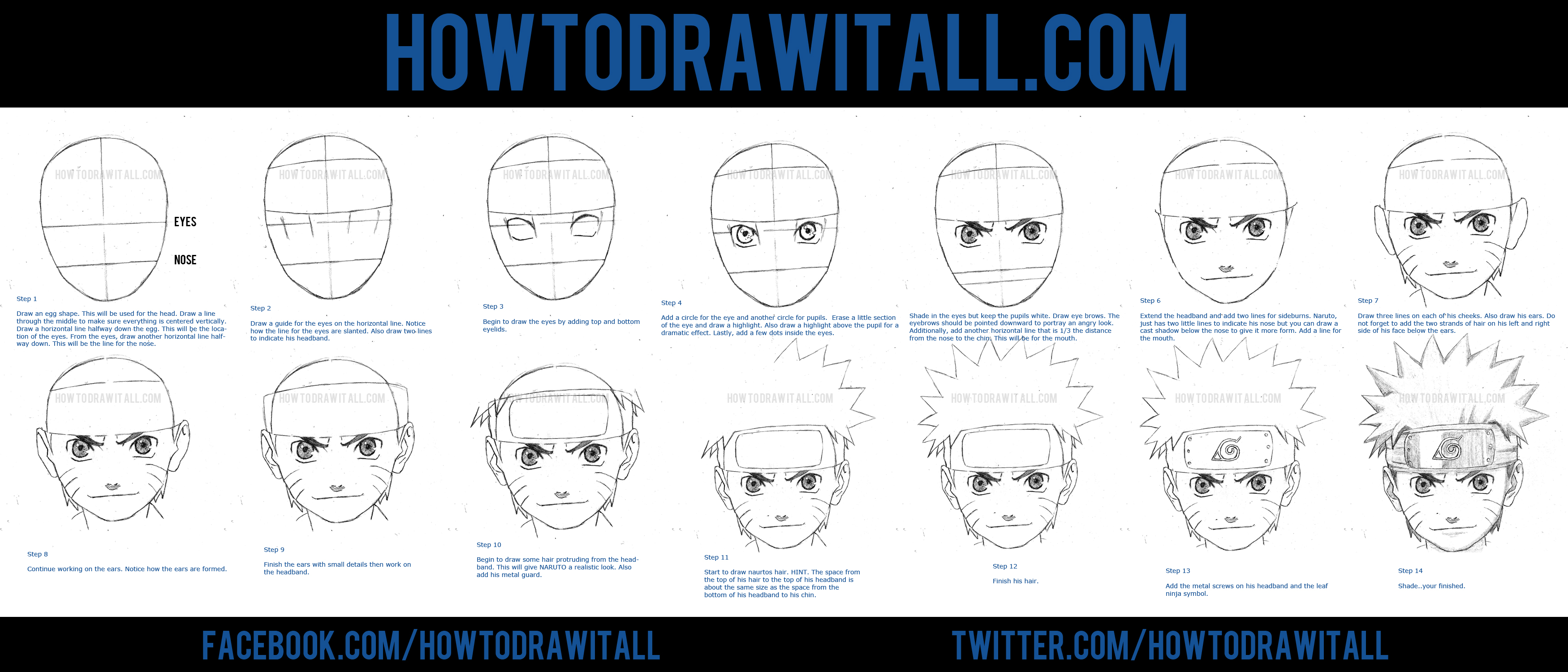 HOW TO DRAW NARUTO UZUMAKI FACE - Step by Step Drawing
