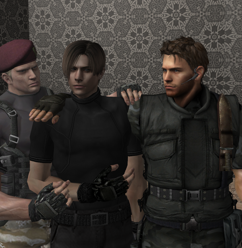 leon s. kennedy, chris redfield, albert wesker, and jack krauser (resident  evil and 3 more) drawn by on_(isk1812)