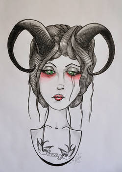 Portrait of a Horned Woman - Tattoo Design