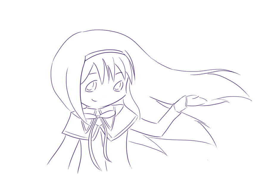 Happy Homura lineart 2 by jehssica13wonderland on DeviantArt
