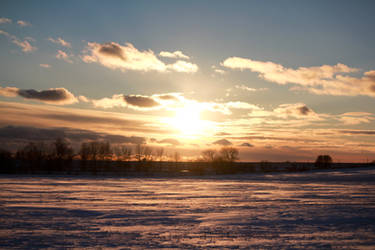 Scenic Winter Sunset on Field