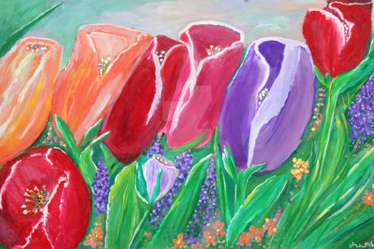 Tulips in Spring Acrylic Painting