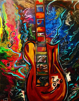 Color of music guitar acrylic painting on canvas