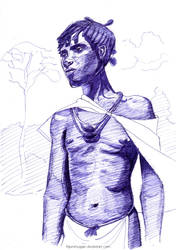 African tribesman in blue ink