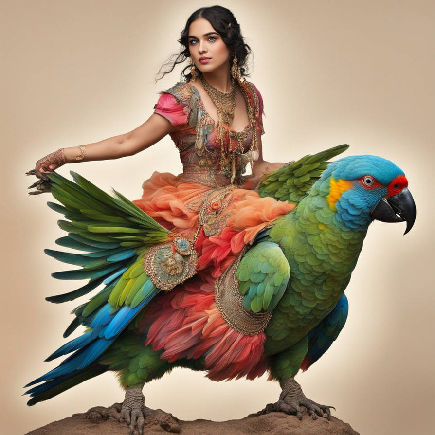 Gypsy Girl Riding A Parrot