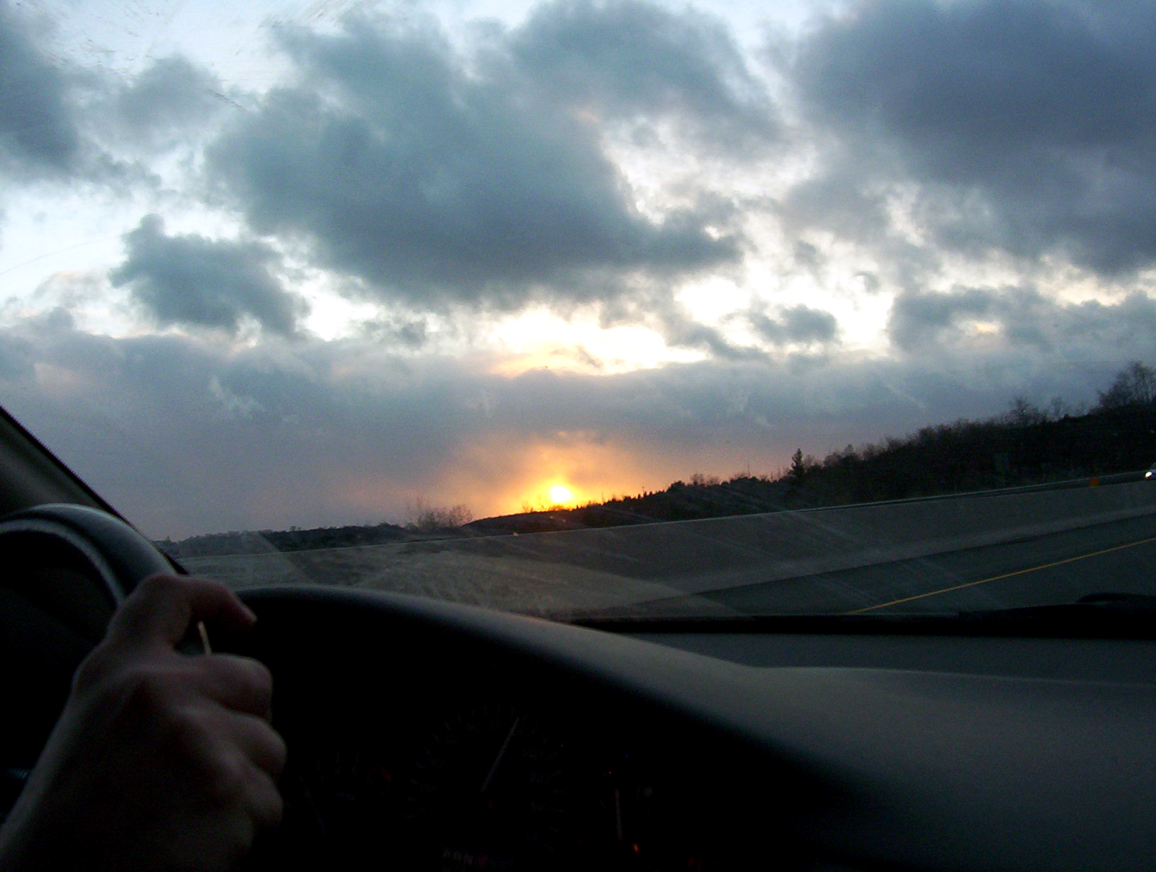 in car sunset