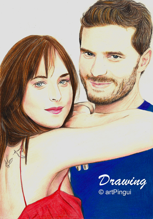 Drawing of Jamie Dornan and Dakota Johnson