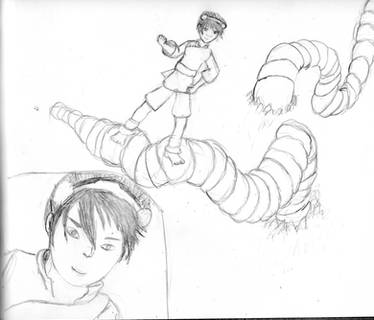 Toph having fun with a worm