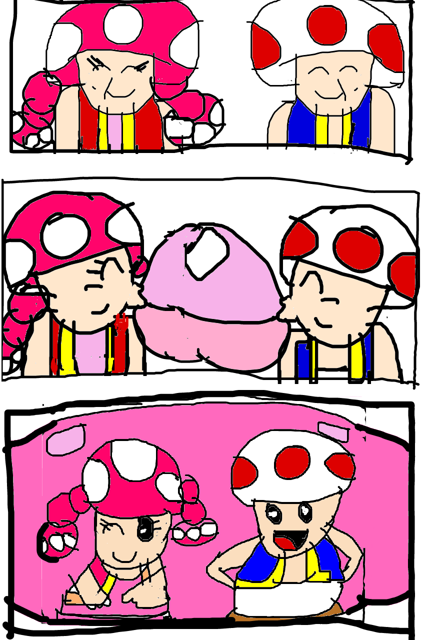 Toad and Toadette blow huge bubblegums