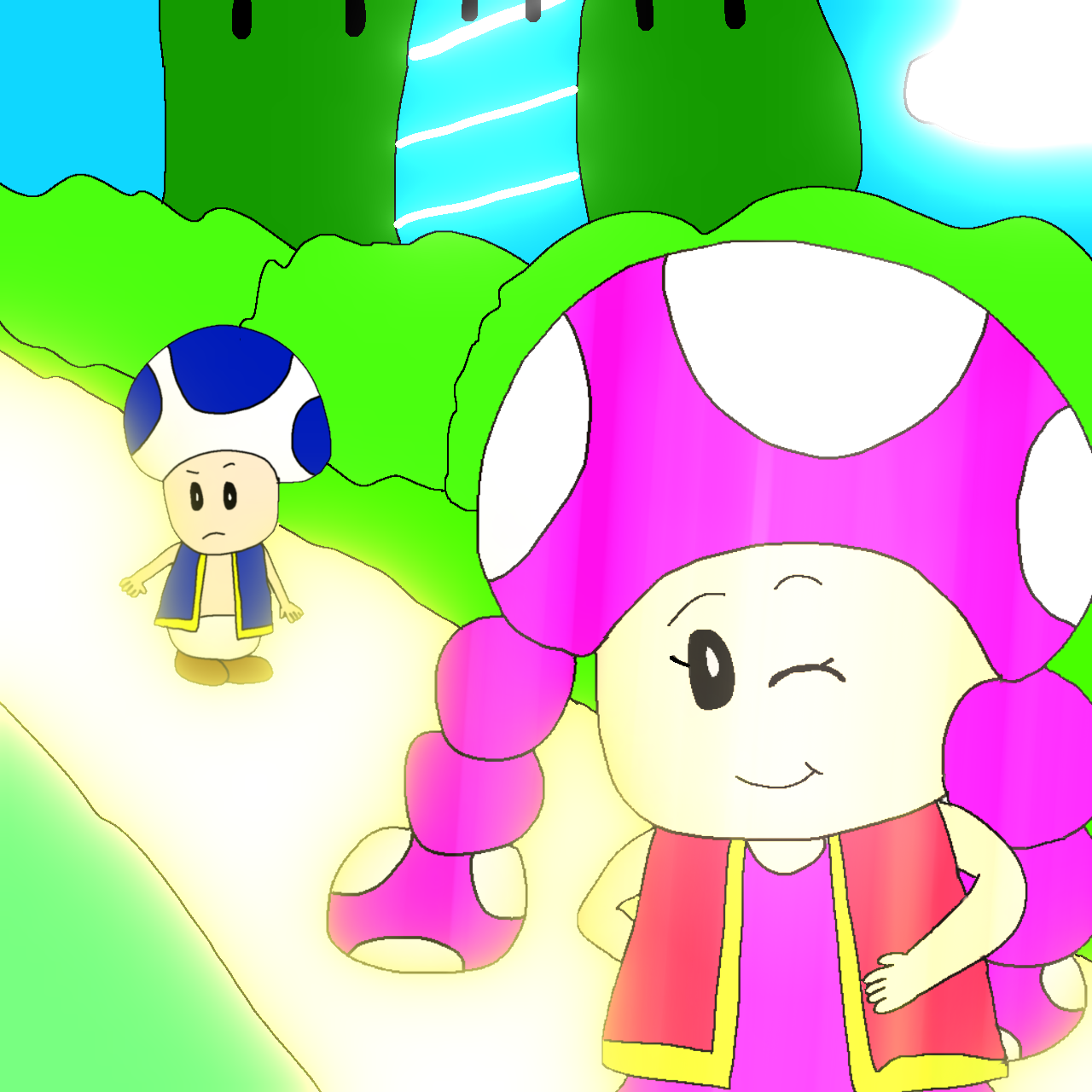 Toadette and Blue Toad by JoeyHensonStudios on DeviantArt