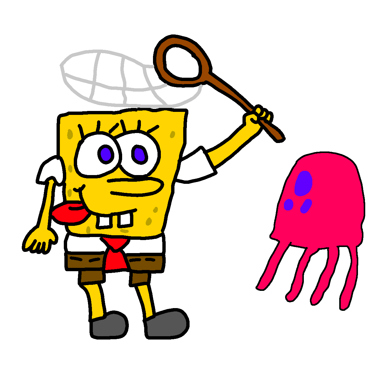 Free: Spongebob, Garry Spongebob Chasing Jellyfish - Transparent