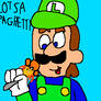 Luigi eats spaghetti 