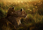 Digital painting : Lioness and cub by MaddieTSL