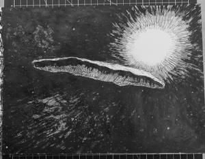 drawing of the Oumuamua rock object