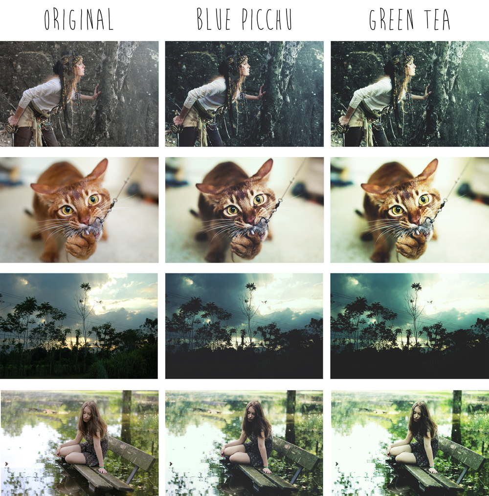 2 Photoshop actions - Blue Picchu and Green Tea