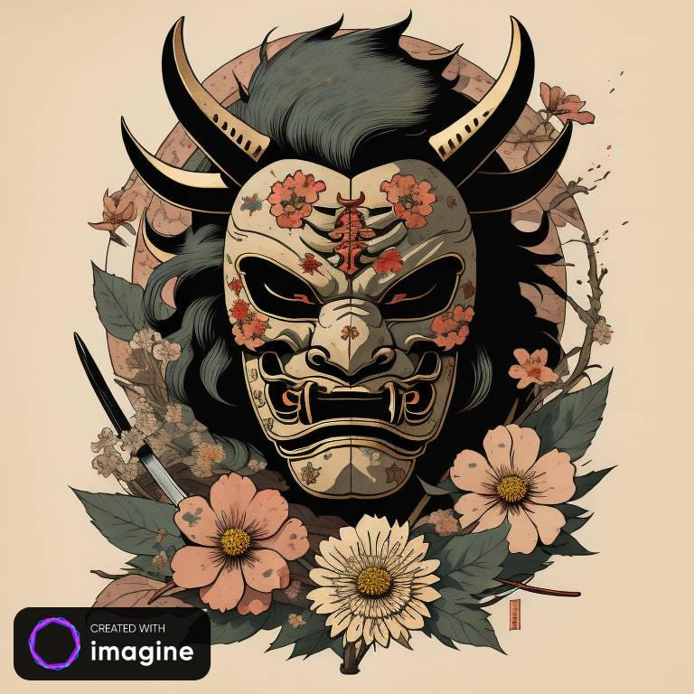 Oni mask and flowers tattoo by Diva161 on DeviantArt
