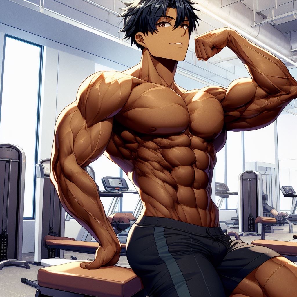 Premium AI Image  hand drawn cartoon illustration of an anime fitness  muscle boy