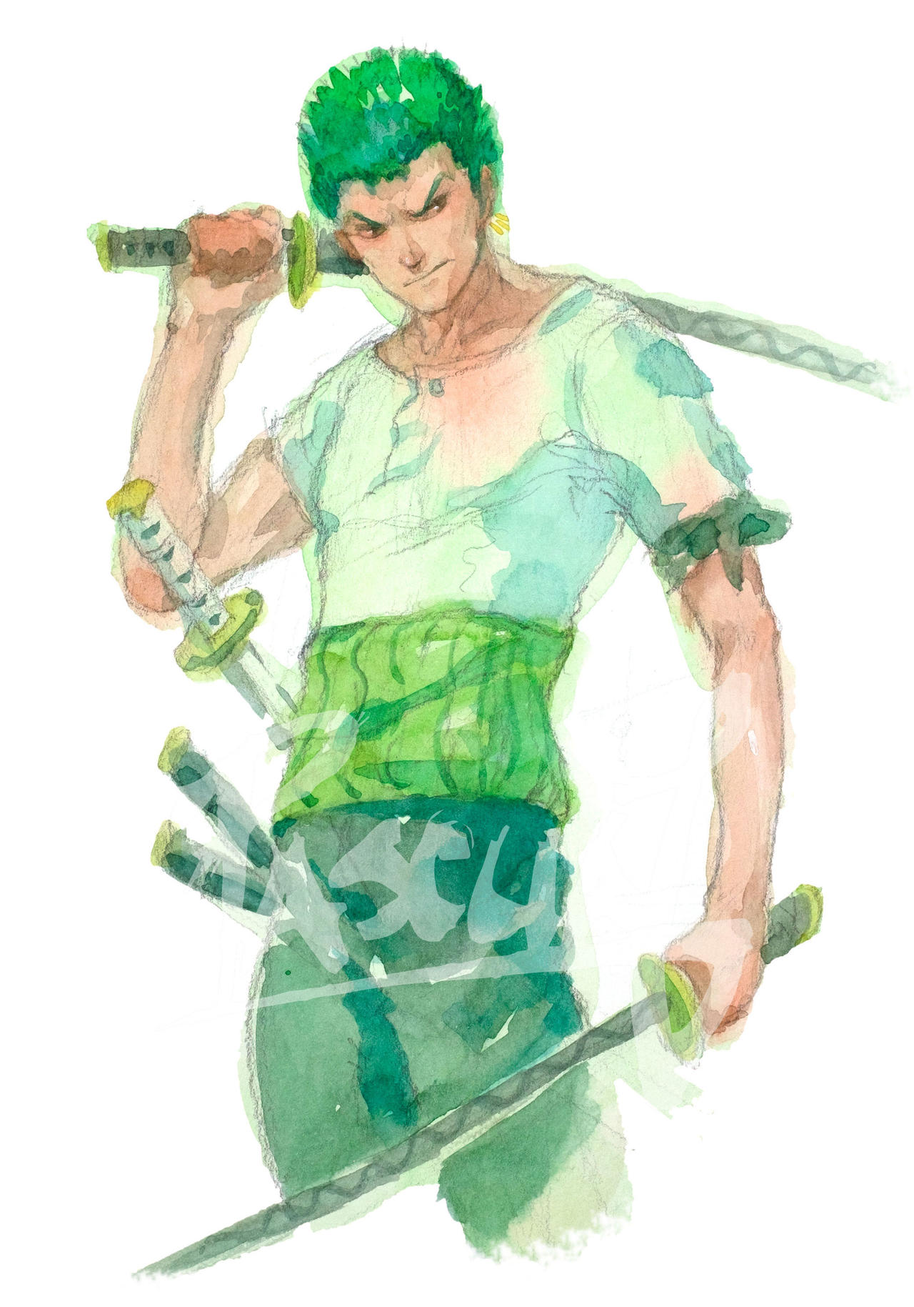 Roronoa Zoro Watercolor from One Piece Anime by PascualProductions on ...