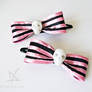 Pink striped skull hair clips