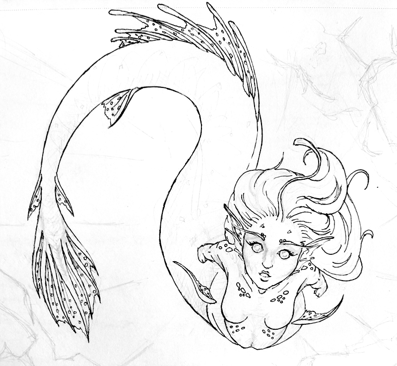 Line-art- Angler Mermaid