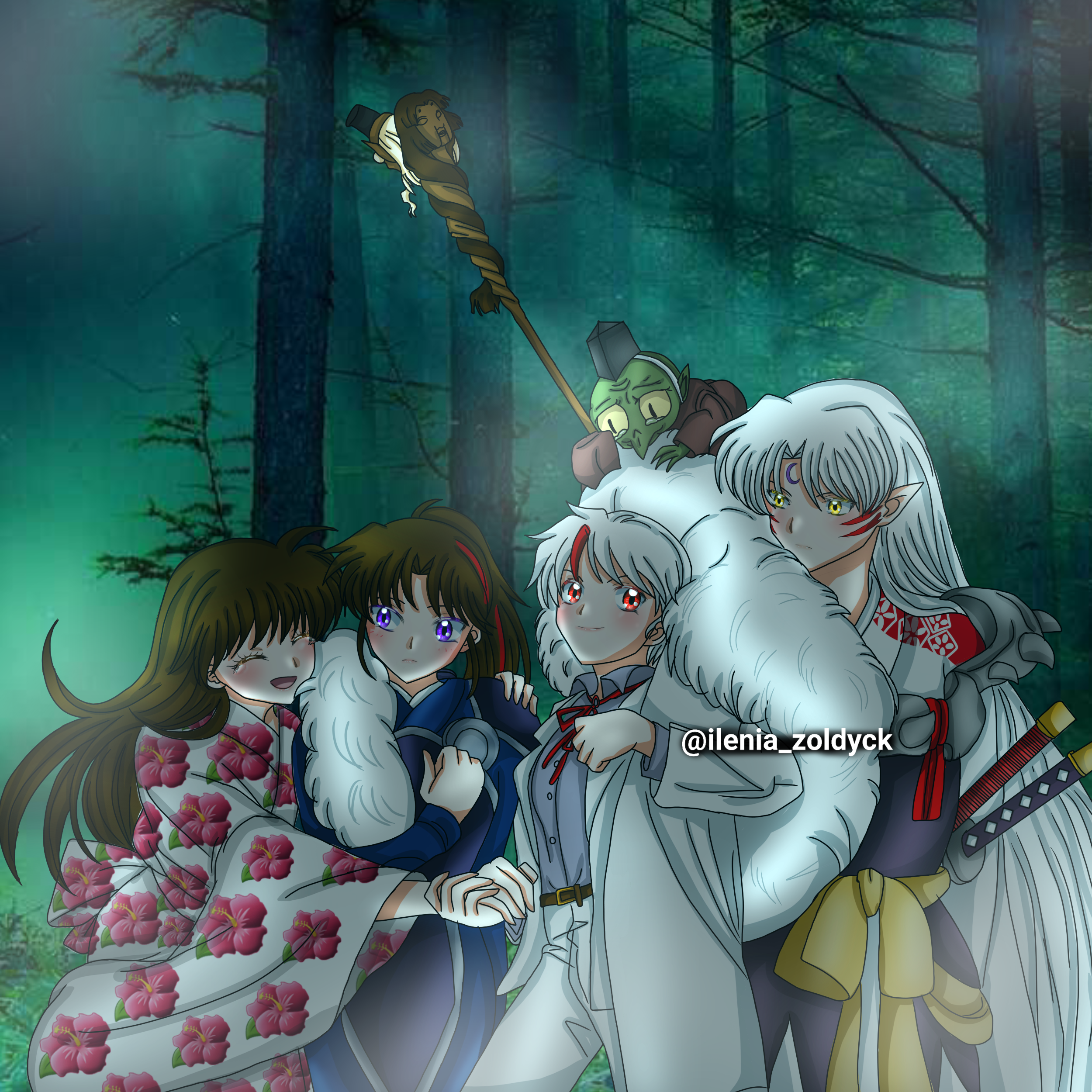 Yashahime Sesshomaru and rin and towa and setsuna by ilenia1 on