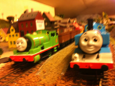 thomas and percy at the layout