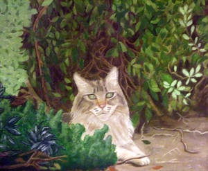 Tabby cat acrylic portrait by Catonia