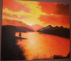 Acrylic sunset lake