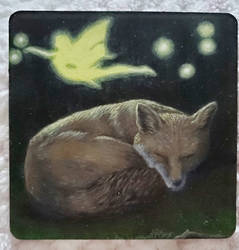 Sleeping fox magic woodland coaster