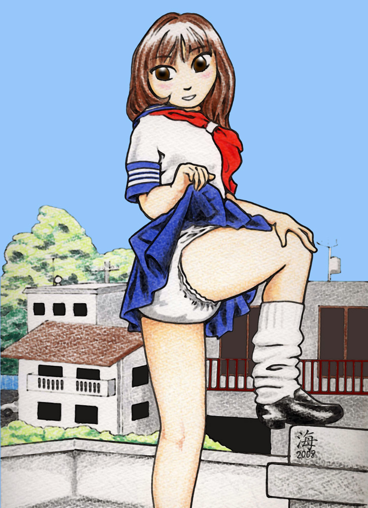 Schoolgirl on Rooftop