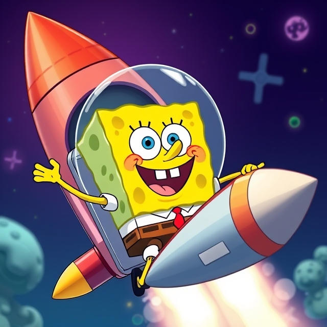 Sponge Raket SpongeBob having fun on a rocket in space by Meteorite36 on DeviantArt