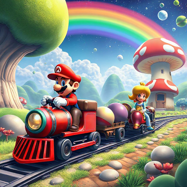 Super Mario riding a train Mario kart in mushroom by Meteorite36 on ...
