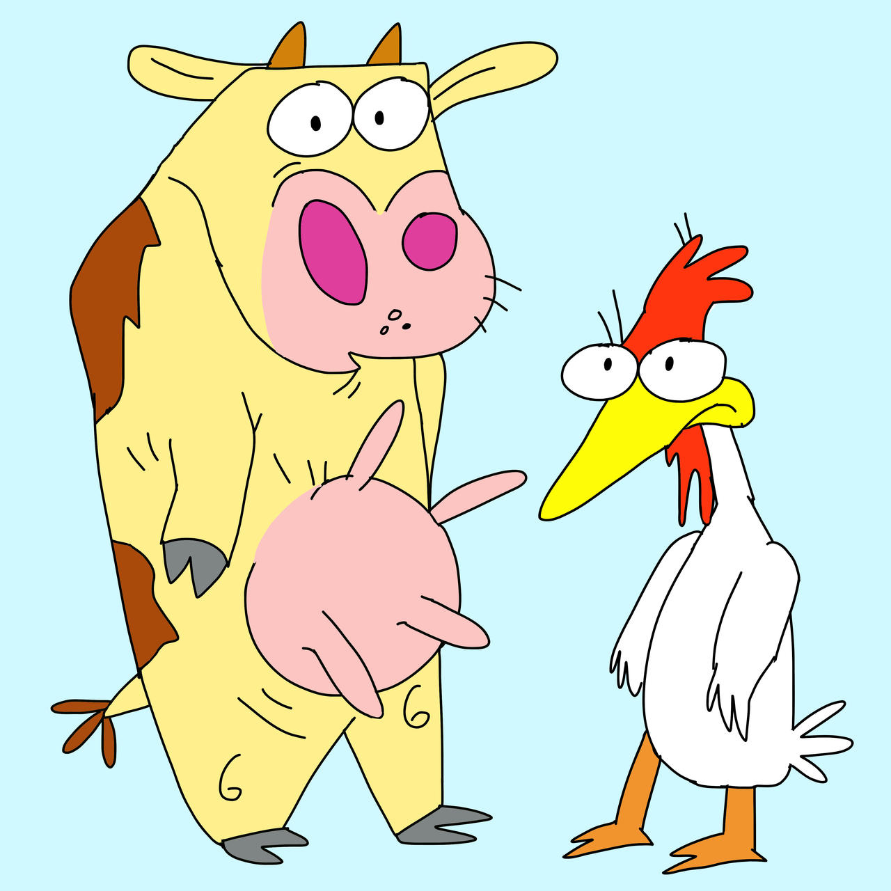 Cartoontober Day 1 Cow and Chicken