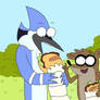 Mordecai and Rigby eating a sub