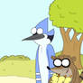 Mordecai and Rigby with baby ducks