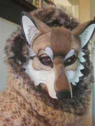 Red Wolf mask being worn