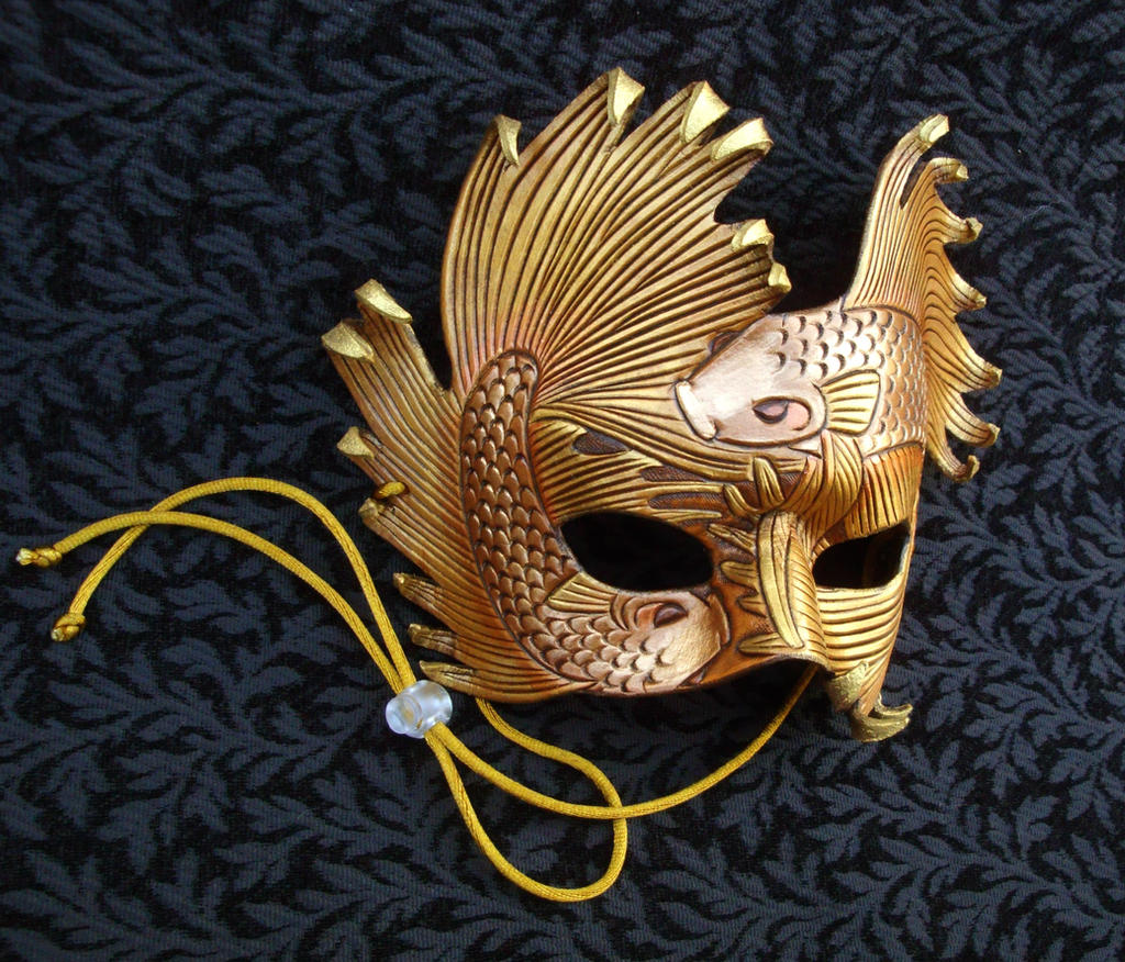 Golden Bronze Fighting Fish Leather Mask